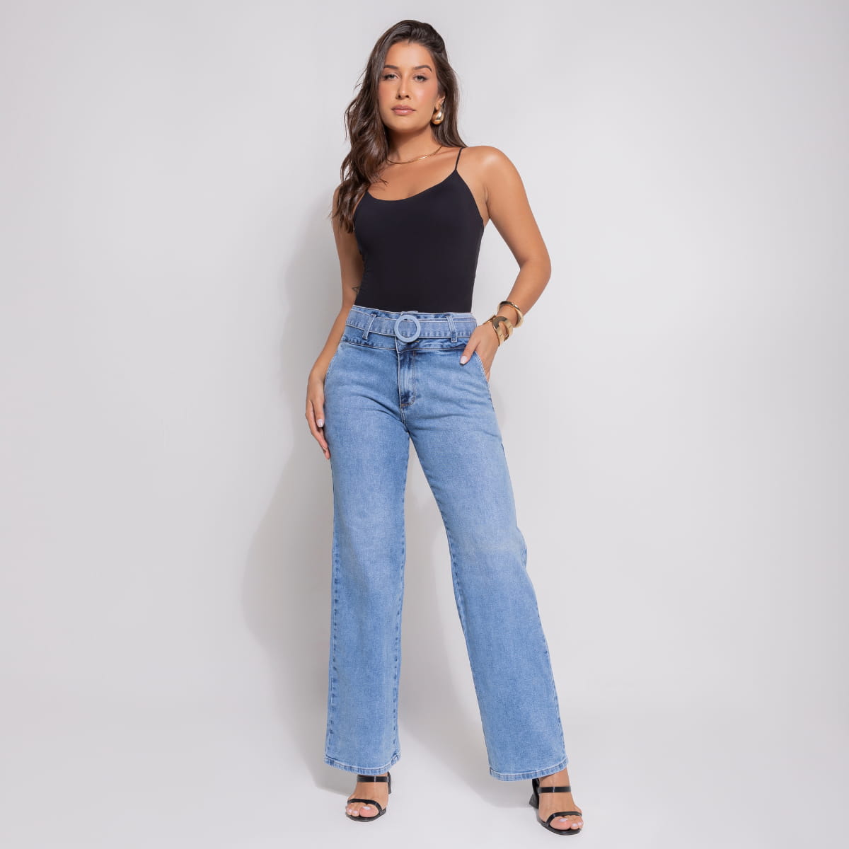 Wide Leg Calça Jeans 100 Algodão Feminina Calça Jeans Modeladora