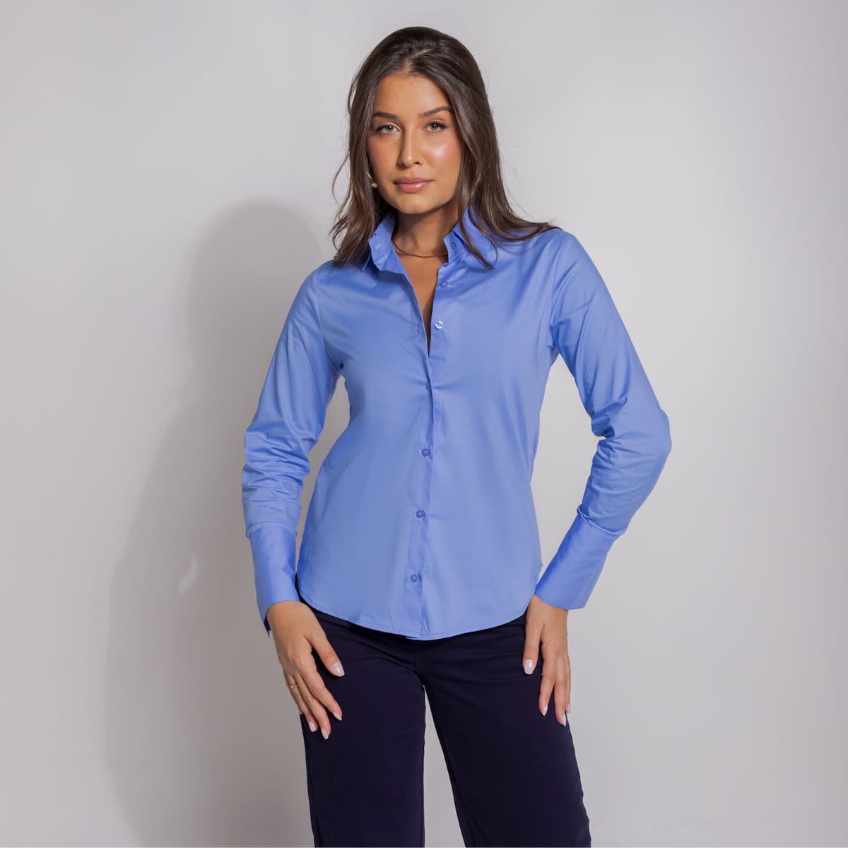 Fashion camisa social azul royal feminina