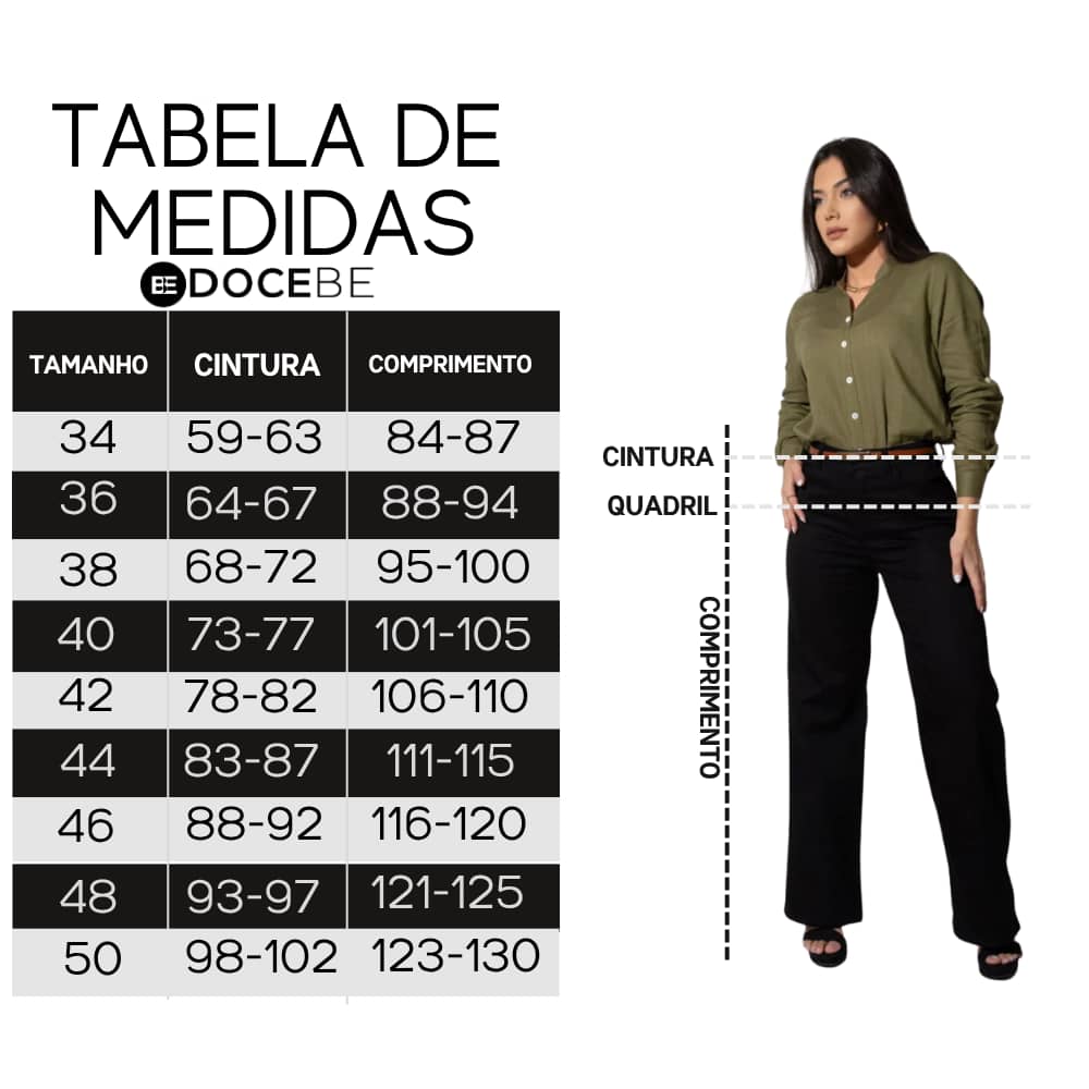 Calça Feminina Preta Reta Básica Sofisticada Docebe