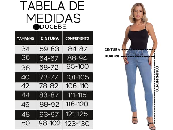 Calça Skinny Jeans Feminina Azul Claro com Cós Duplo Docebe
