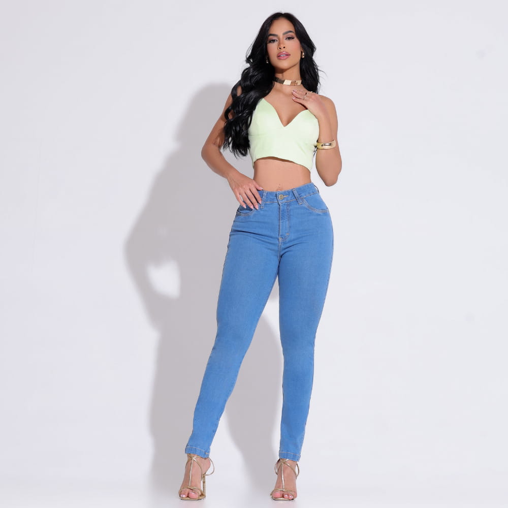 Calça Feminina Jeans Azul Claro Skinny Docebe