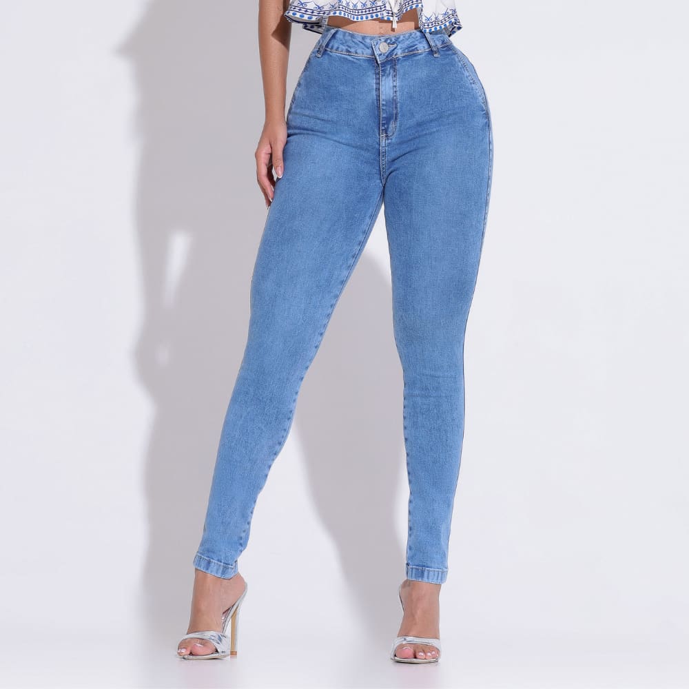 Calça Jeans Feminina Skinny Azul Clara Cintura Alta Stretch - BE40143