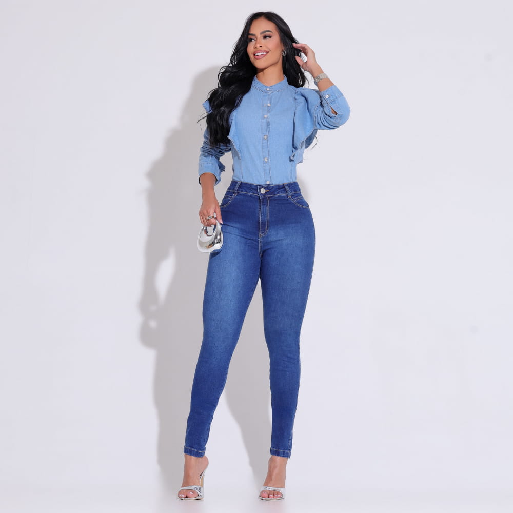 Calça Feminina Jeans Azul Escuro Clássica Casual Docebe