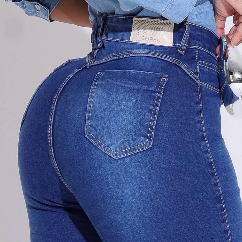 Calça Jeans Feminina Azul Escuro Versátil Estilo Modesto Docebe