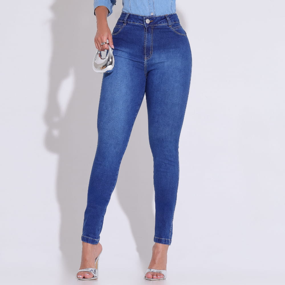 Calça Jeans Feminina Azul Escuro Refinada Ajustada Docebe