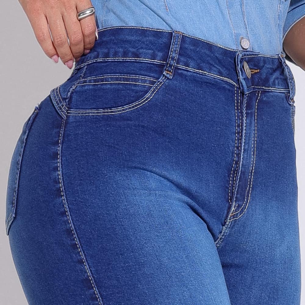 Calça Jeans Feminina Azul Escuro Fashion Estilo Social Docebe