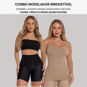 COMBO - 2 Short Modelador Afina Cintura Ganhe 1 Regata Modeladora