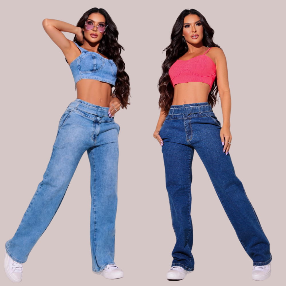 Combo - Calça Jeans Modeladora Wide Leg Clara e Escura - BE3094T