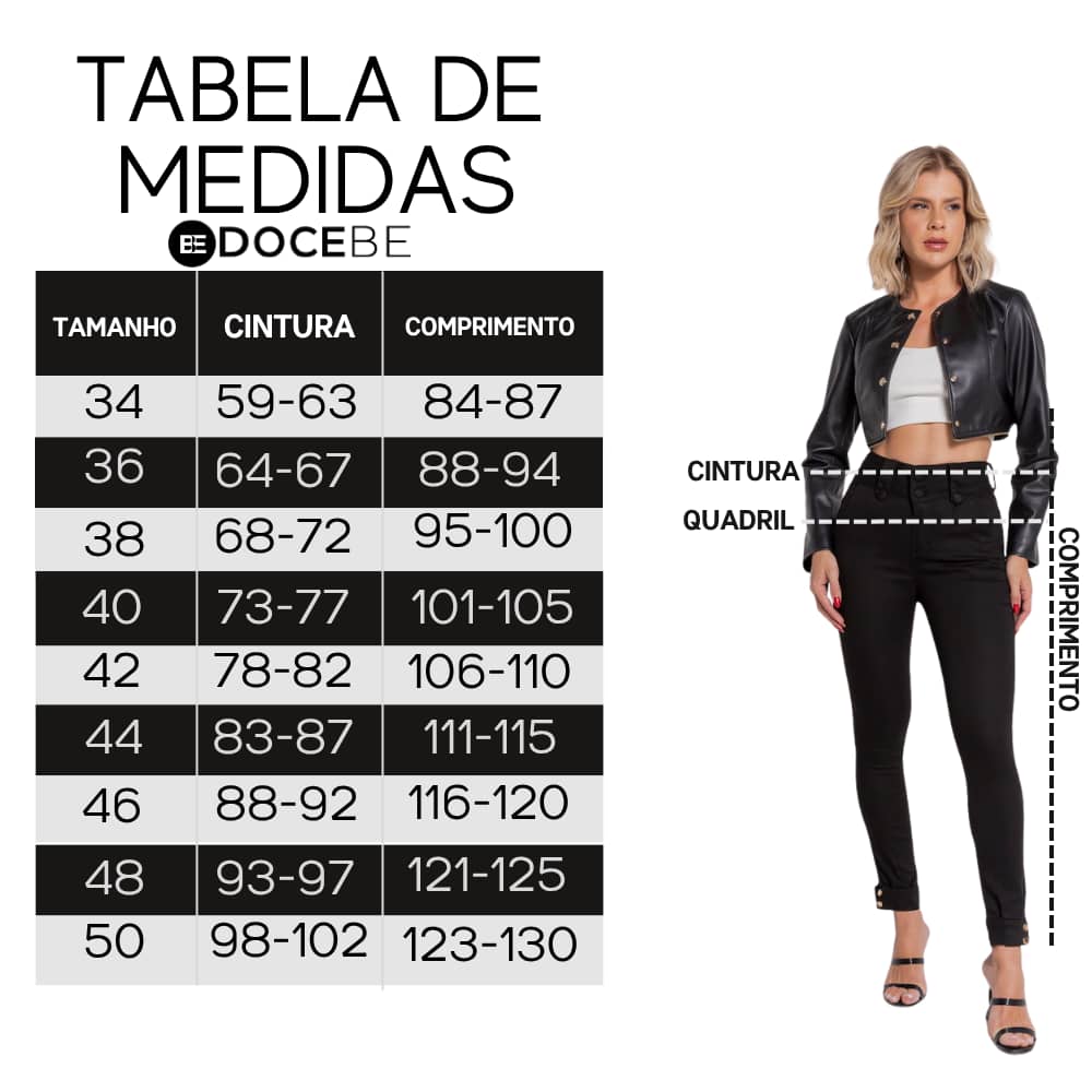 Calça Feminina Skinny Preta com Detalhe na Barra Docebe