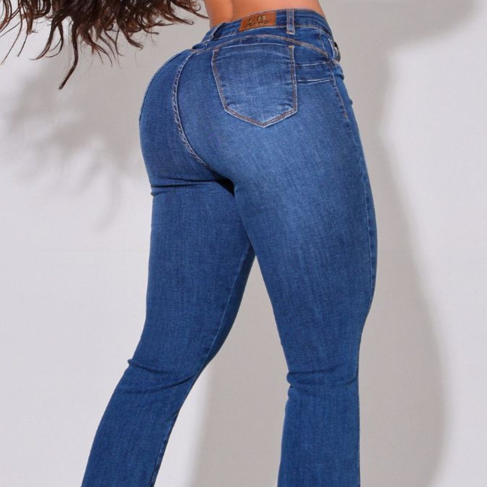 Calça Jeans Feminina Flare Moderna com Botões Docebe