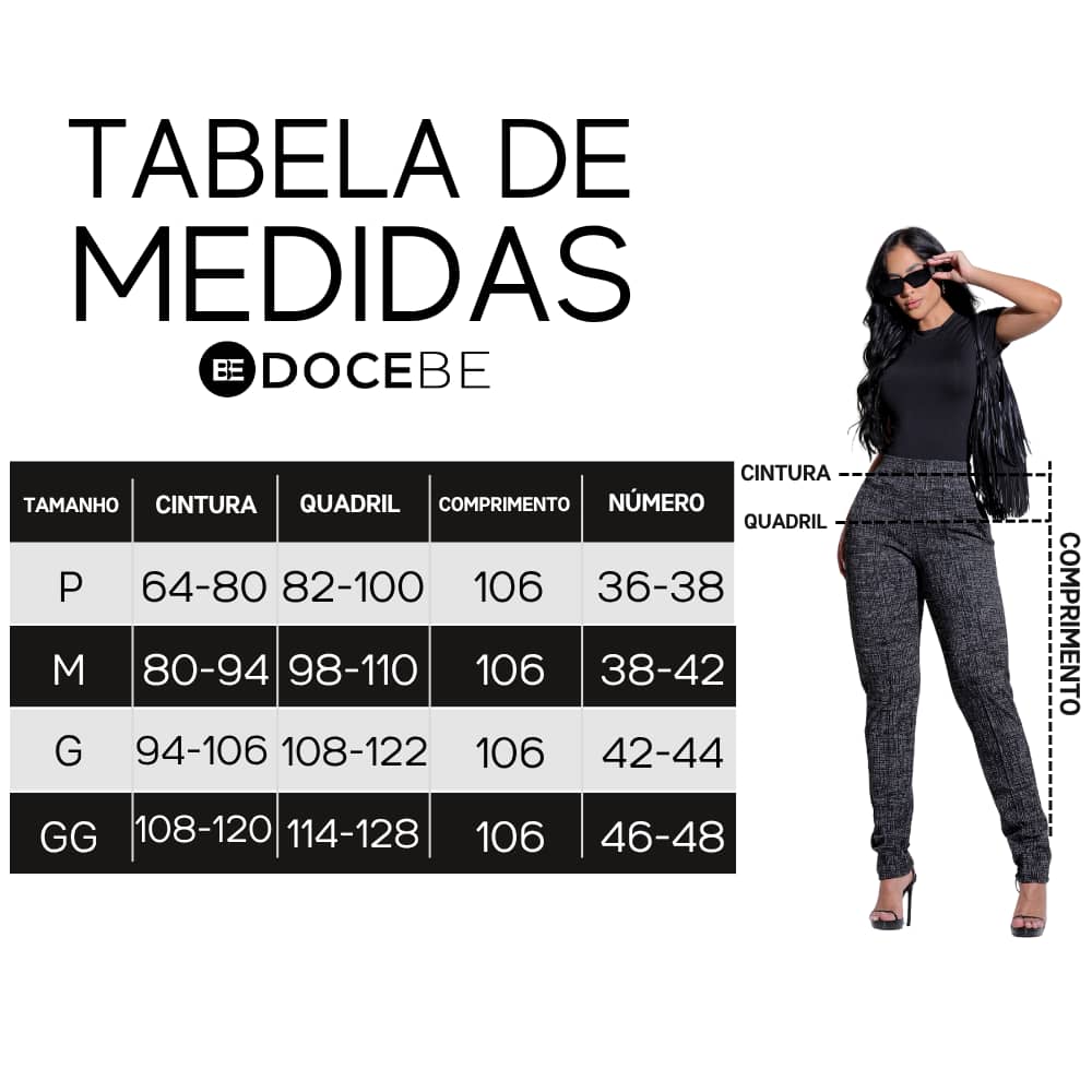 Calça Feminina Preta Elegante com Cós Alto Docebe