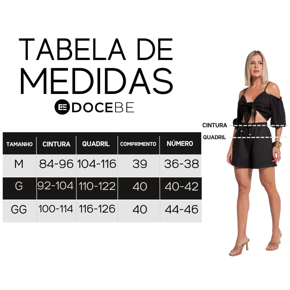 Shorts Preto Feminino Básico e Confortável com Amarração Docebe