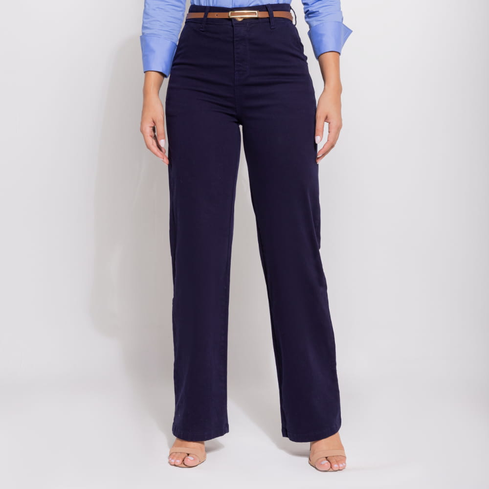 Calça Jeans Wide Leg Azul Com Cinto - BE105