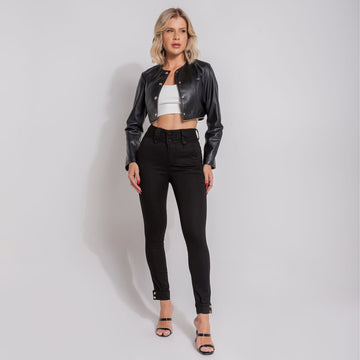 Calça Jeans Preto Que Não Desbota Detalhe Barra - BE106