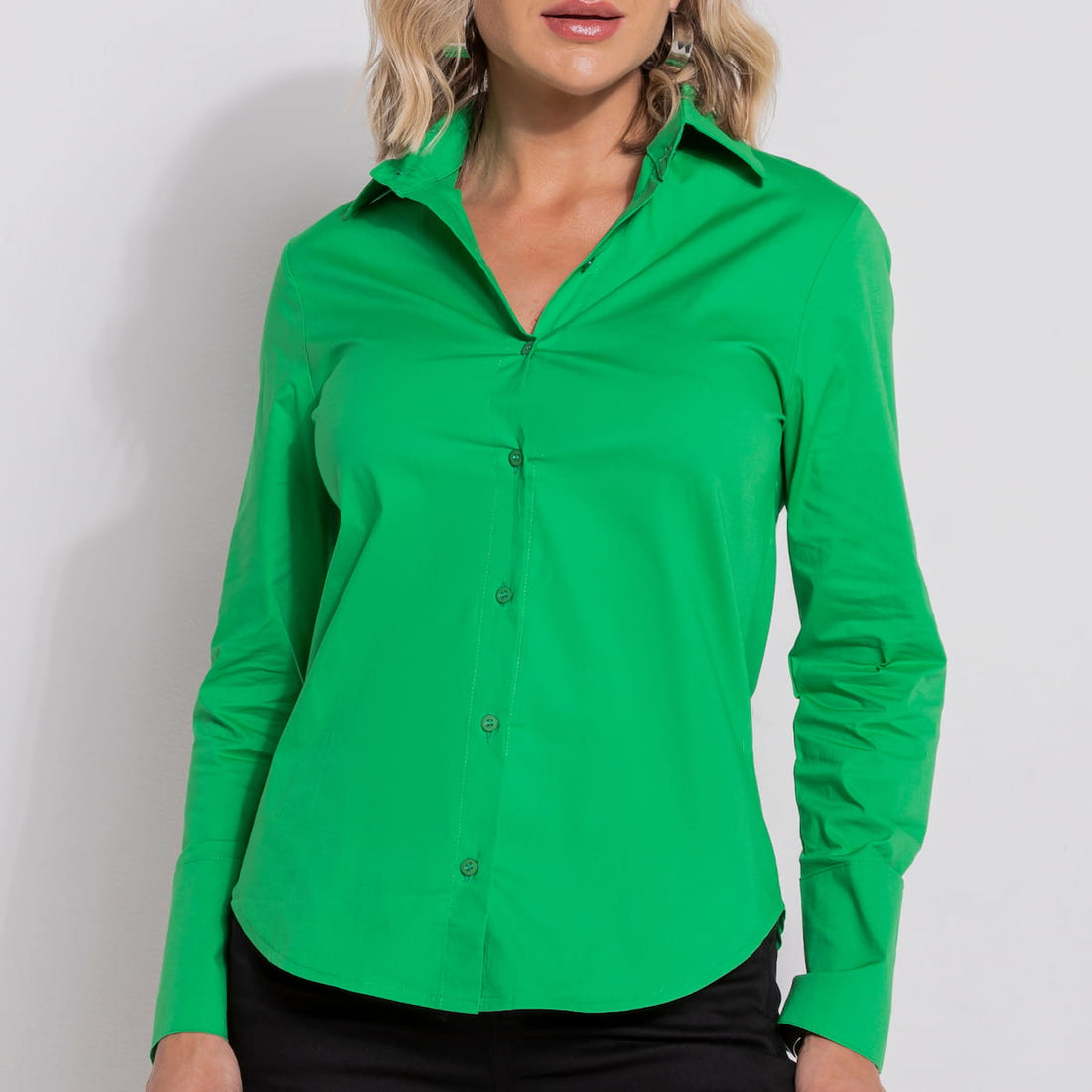 Camisa Social Feminina Verde Manga Longa - BE322