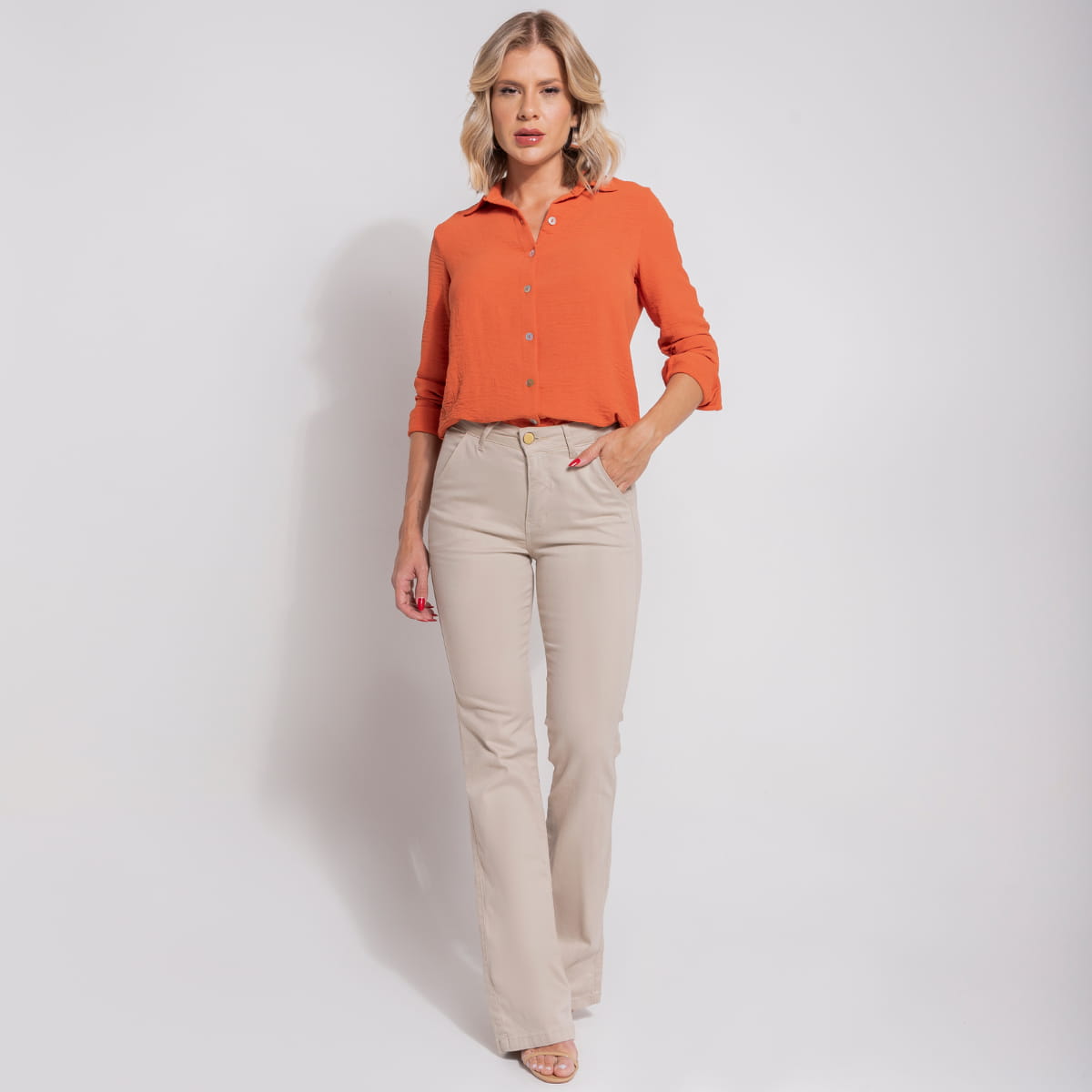 Calça Jeans Flare Modeladora Caqui -BE4087