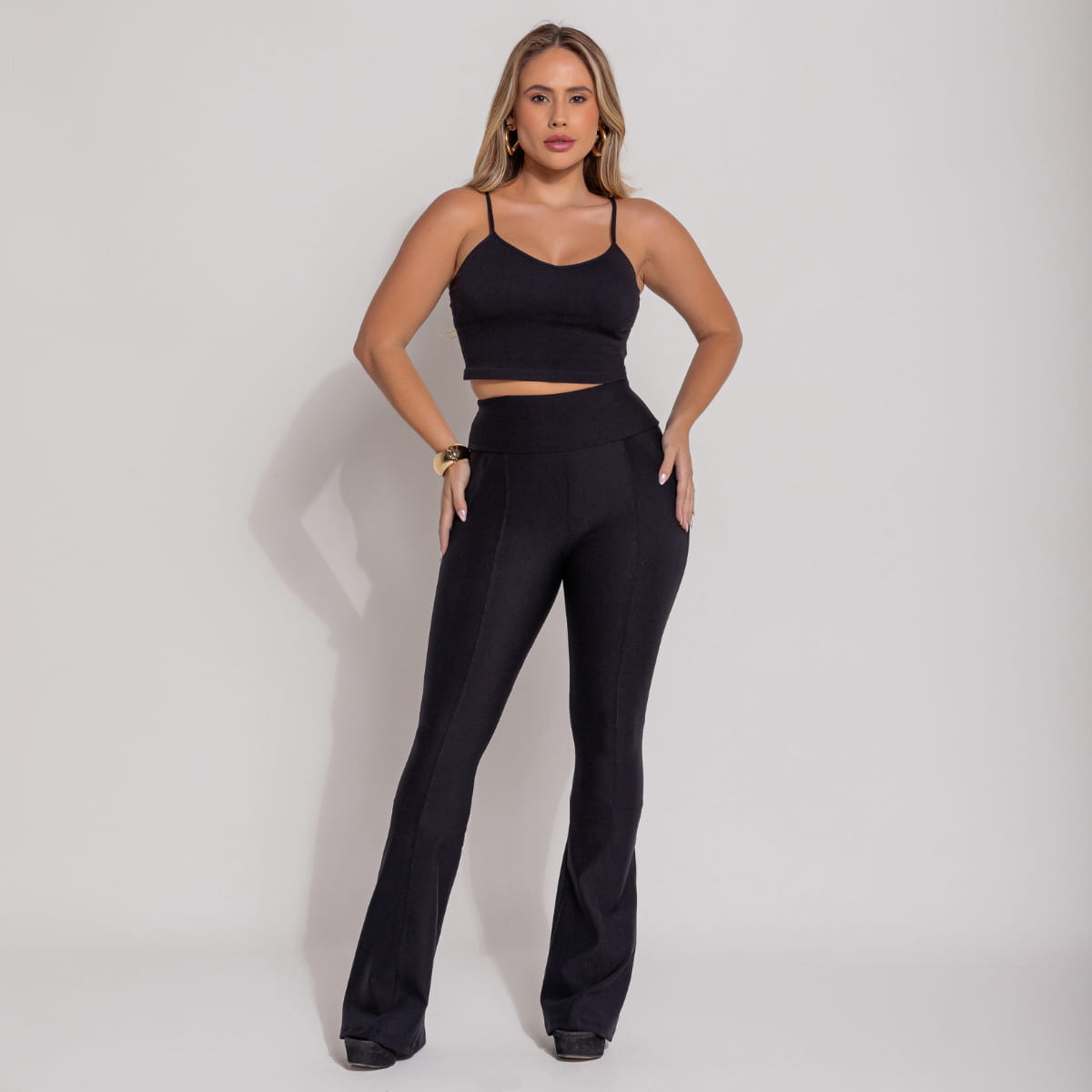 Calça Modeladora Flare Cintura Alta Preta - BE601