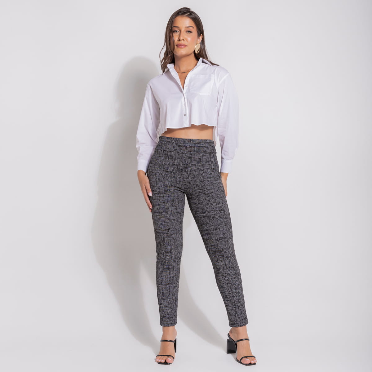 Calça Modeladora Skinny Cós Alto Mescla - BE603