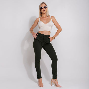 Calça Jeans Feminina Verde Detalhe Barra - BE942